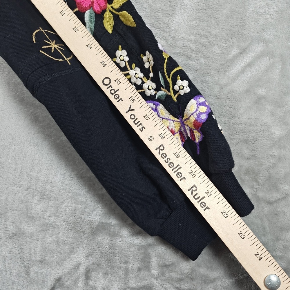 Johnny Was Sweatshirt Womens Medium Black Embroidered Floral Butterfly Pullover - Picture 7 of 7